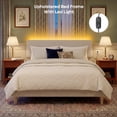 thumbnail image 3 of Bestier Corduroy Upholstered King Bed Frame with Adjustable Headboard, Platform Bed Frame with LED Light, Solid Wood Slats, No Box Spring Needed, Off White, 3 of 9