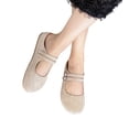thumbnail image 2 of longantii Women's Faux Suede Double Buckle Mules, Round Toe Closed Toe Clogs with Adjustable Strap, Comfortable Slip-On Flats for All Season Beige, 2 of 7