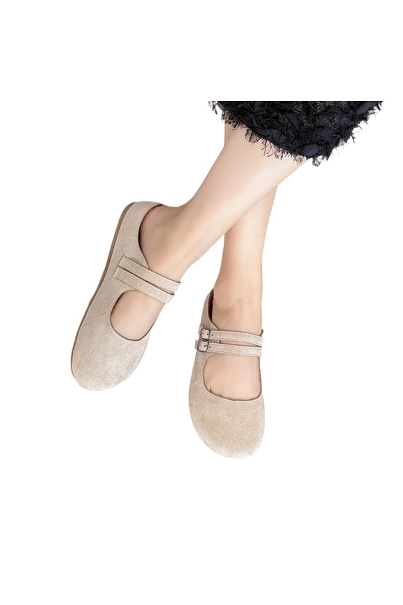 Womens Mary Jane Mules Round Toe Cutout Slip-On Flats with Buckle Strap and Rubber Sole Clogs Closed Toe Sandals for Women
