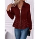 thumbnail image 4 of Blazer Elegante con Ribete de Perla para Mujer, con Abertura Frontal, Larga y Cuello Chal Vino Tinto M, 4 of 7