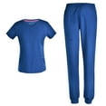 thumbnail image 1 of Stretch Women Nursing Scrubs Set - V Neck Fashion Rib Scrubs Medical Uniforms Top Pants PS1116 ROYAL XXL, 1 of 5