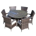 thumbnail image 3 of Abrihome Patio Wicker 6 Seat Aluminum Frame Round Dining Set with Chair (Without Umbrella),Brown, 3 of 7