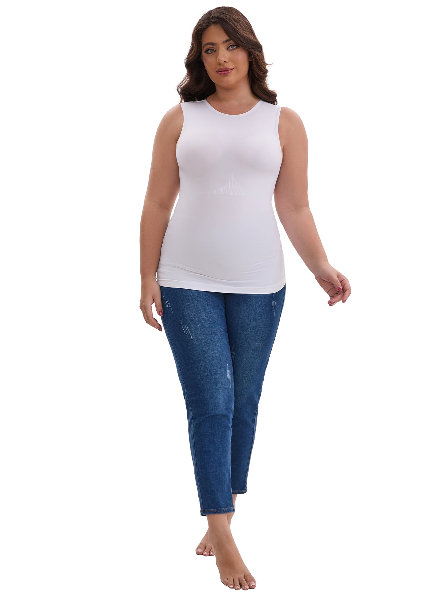 DARING DIVA Women's Soft Shapewear Tummy Control Tank Top Waist Control M White
