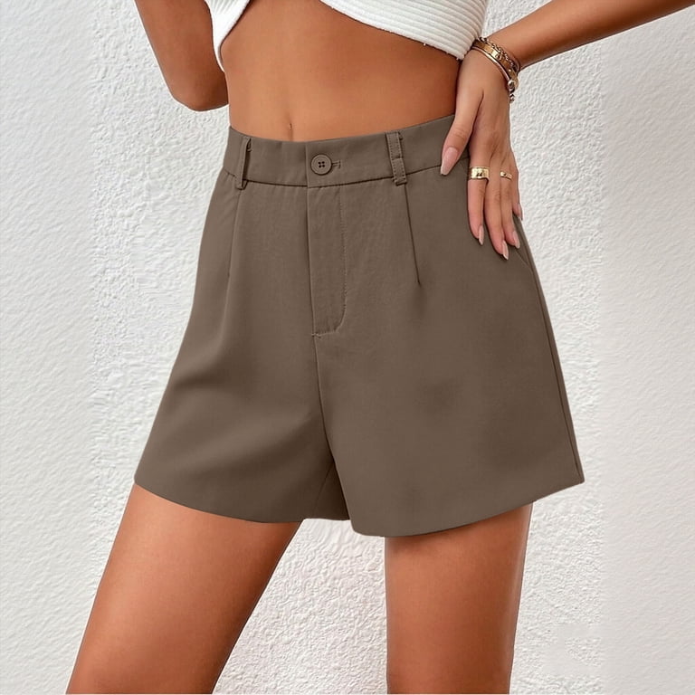 brown dress shorts womens RYRJJ for Women Summer Dressy High Waisted Wide Leg Shorts with Pockets Casual Business Work Short Trousers(Coffee,4XL) making them perfect for 202505 Seal Brown Country Wedding Color:Black/White Gingham