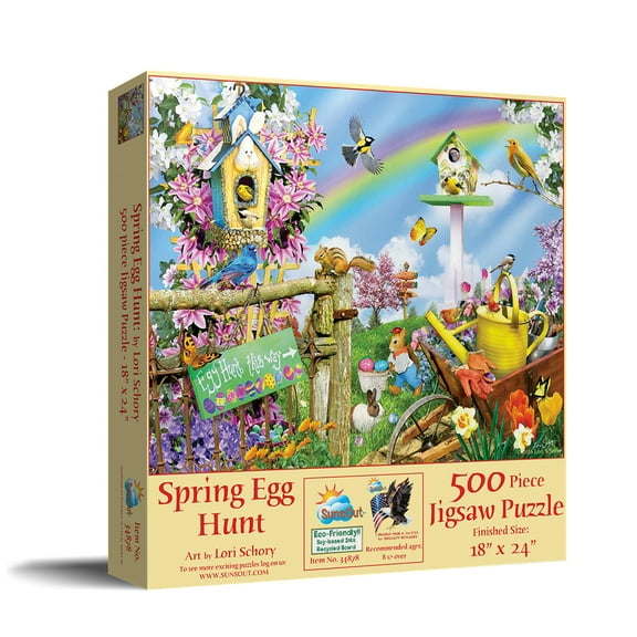 SUNSOUT INC - Spring Egg Hunt - 500 pc Jigsaw Puzzle by Artist: Lori Schory - Finished Size 18" x 24" Easter - MPN# 34878