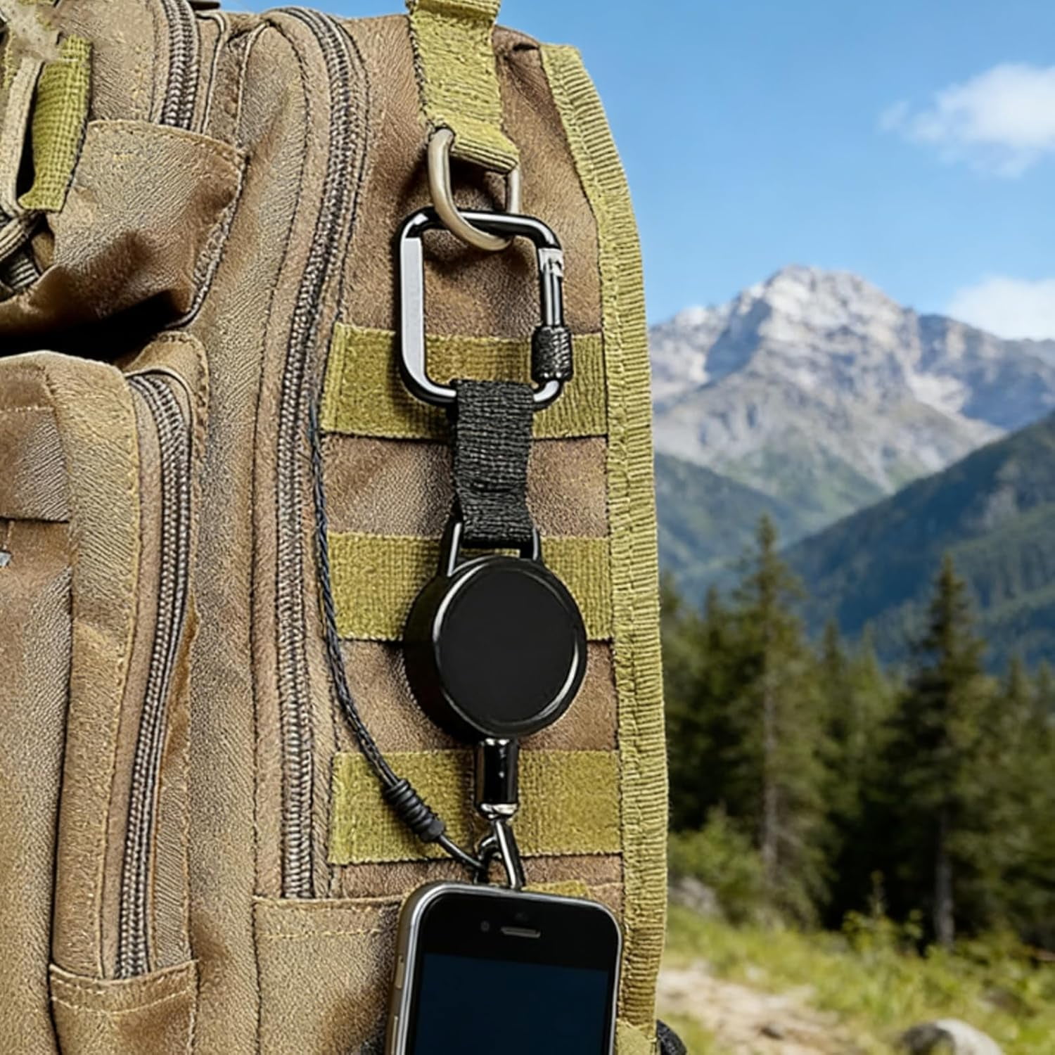 Outdoor Anti-Theft Retractable Phone Lanyard with Carabiner, Anti-Drop Retractable Steel-Cable Phone Holder & Keychain Tether for Commuting, Travel, Outdoor Activities