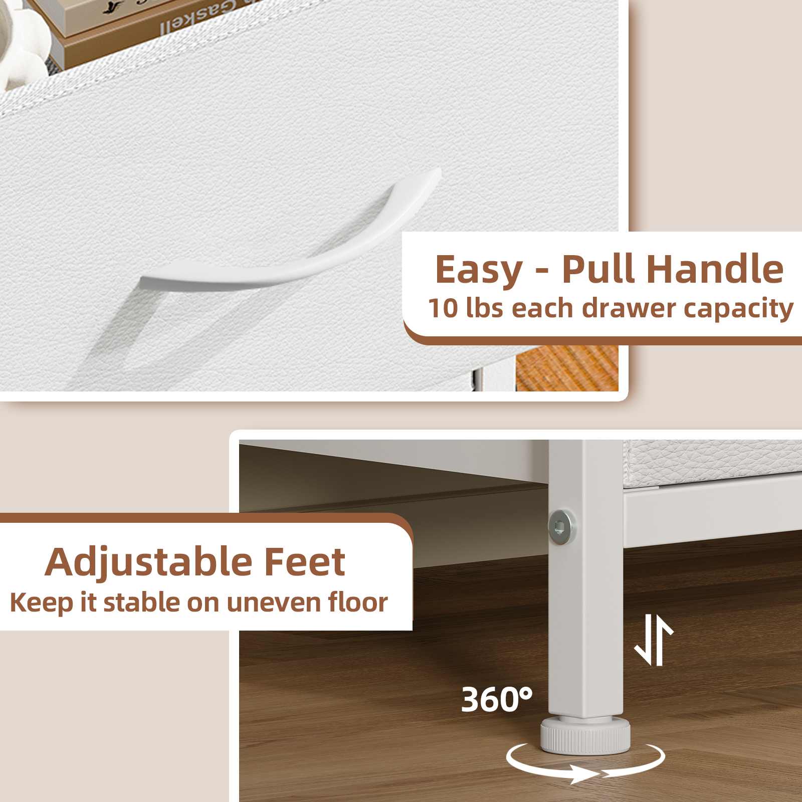 Eunos 6-Drawer Dresser with Fabric Bins, White Leather photo 6