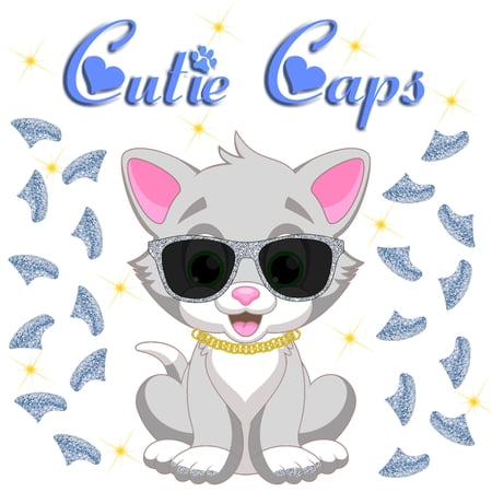 Cutie Caps 40 pack Small Sterling Silver Glitter Soft Nail Guard for Cat Paws