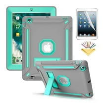 iPad 2 Case, iPad 3 Case, iPad 4 Case, Dteck Kickstand Heavy Duty Rugged Shockproof High Impact Resistant Hybrid Three Layer Full Body Protective Cover w/ Screen Protector For iPad 2 3 4,Gray/Mint