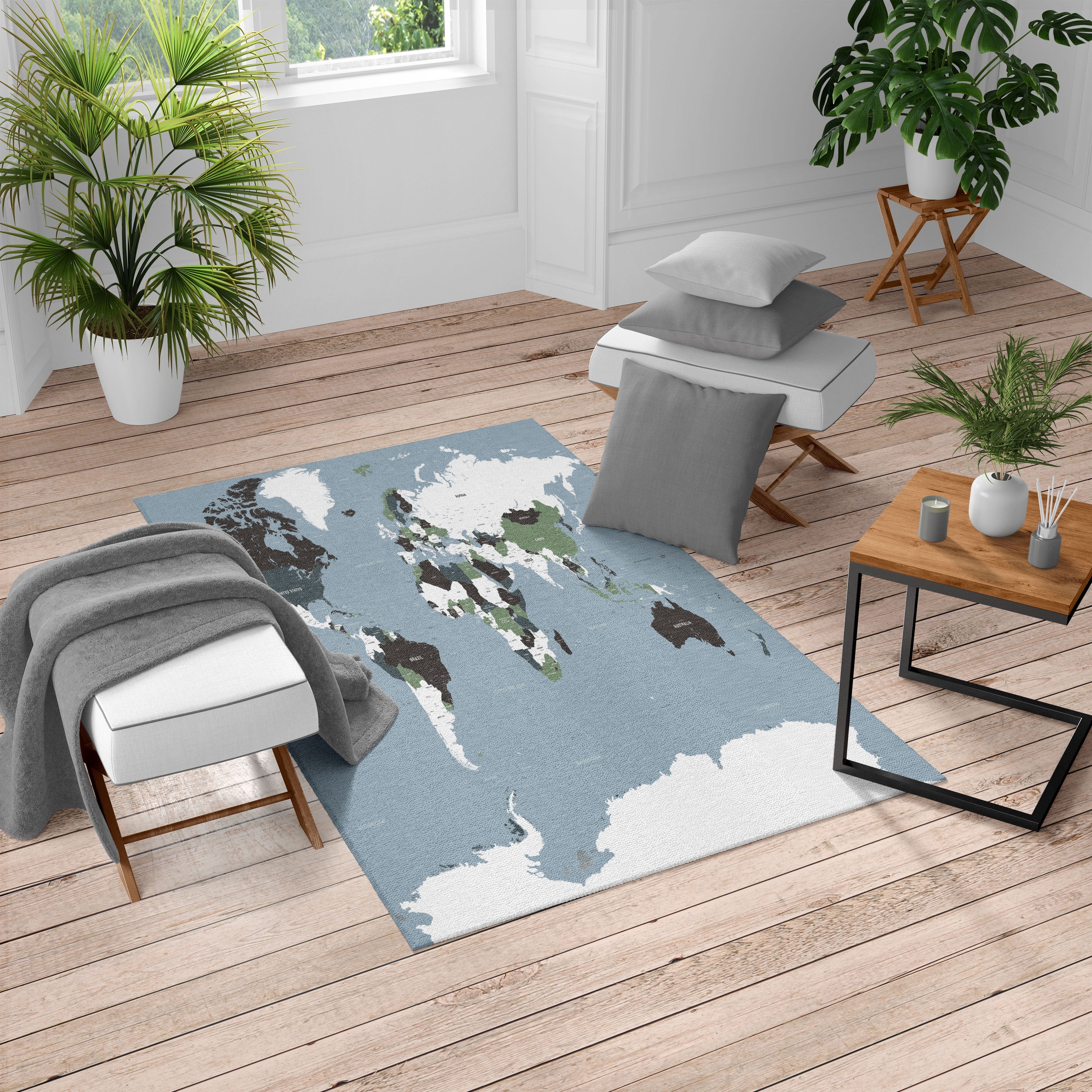 Earth Turkish Area Rug, Detailed World Map with All Countries Major ...