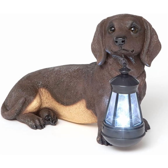 Bits and Pieces 9" Dachshund Dog Garden Statues, Solar Lantern