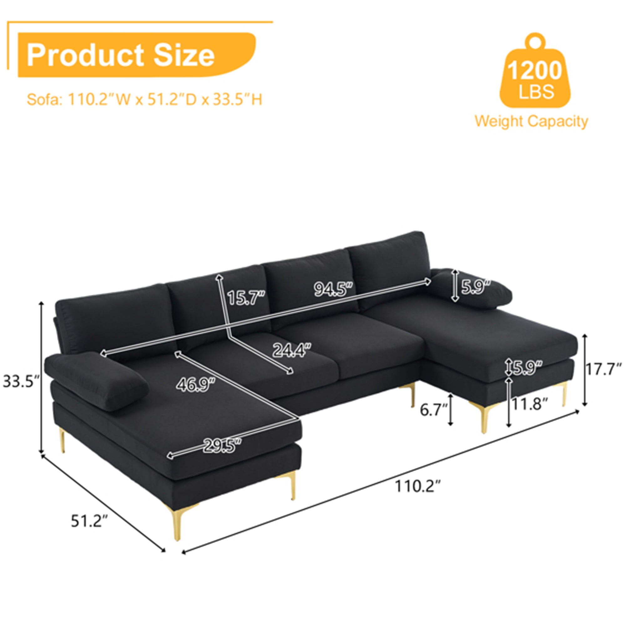 YYAo Reversible Modular Sectional Sofa Bed, Couch with Large Chaise U-Shape Modular for Small Space Apartment, Living Room, Black YYAo Reversible Modular Sectional Sofa Bed, Couch with Large Chaise U-Shape Modular for Small Space Apartment, Living Room, Black