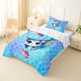 thumbnail image 2 of Castle Fairy Watercolor Mermaid Cat Twin Comforter Sets 2pcs,Glitter Scale Seashell Pattern Bedding Set,Blue Rainbow,Reversible,1 Comforter and 1 Pillowcase, 2 of 6