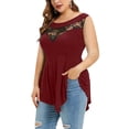 thumbnail image 3 of Uhndy Crewneck Lace Sleeveless Solid Color T Shirt Blouse for Women Summer Ladies Plus Size Ruffle Irregular Hem Elegant Tanks Tops Beach Party Tee Shirts, 3 of 4
