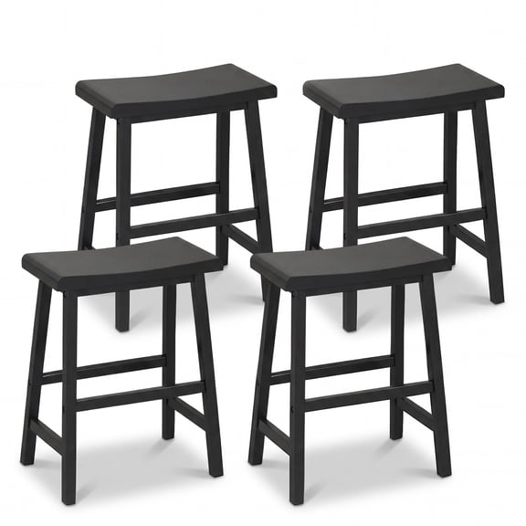 Gymax Solid Wood Saddle Bar Stools Set of 4 Backless Wooden Barstools w/Footrests Black