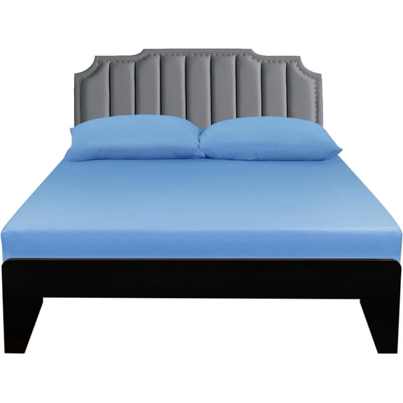 Lirex Full Fitted Sheet for Mattress 100% Cotton 300 Thread Count Breathable Soft Sky Blue