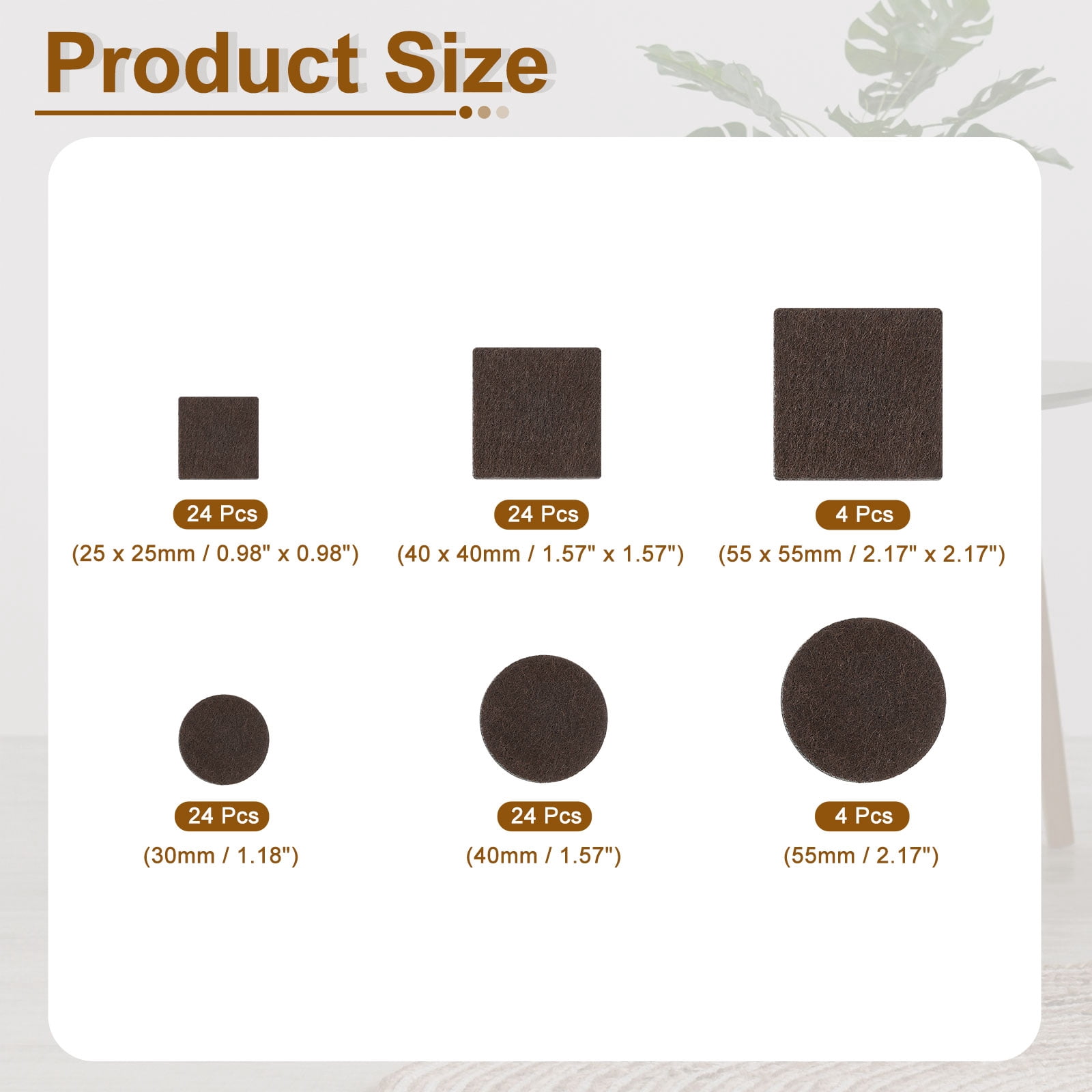 104Pcs Felt Furniture Pads, Square Furniture Feet Wood Floor Protectors Self Adhesive for Protecting Hardwood Floors, Table Legs and Chair Legs, Dark Brown