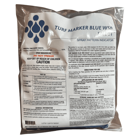Turf Marker Blue WSB Select Spray Pattern Indicator and Pond Dye - 10x2 Ounce Bag