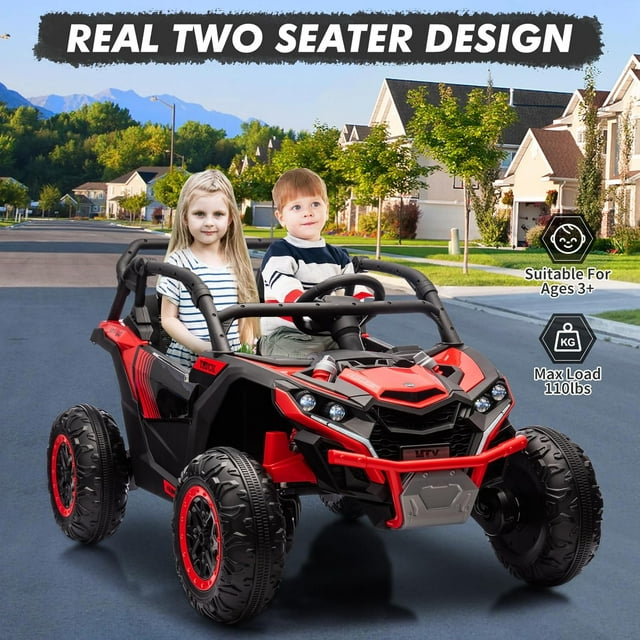 OUYAWEI 2 Seater Ride on Electric Car, 24V Ride on Toys with Remote Control, 4 Wheelers, Bluetooth Music, LED Light, 3 Speeds, Electric Car for Boy Girls 3-8,Red