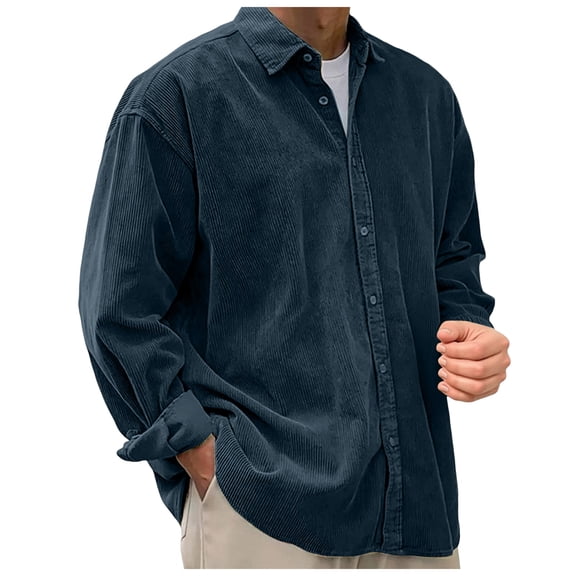 2026 Men's Casual Loose Solid Color Corduroy Lapel Shirt Jacket