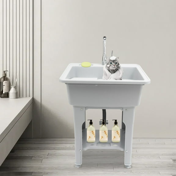 Laundry & Utility Room Sinks w/ Faucet, Freestanding Laundry Sink with Washboard