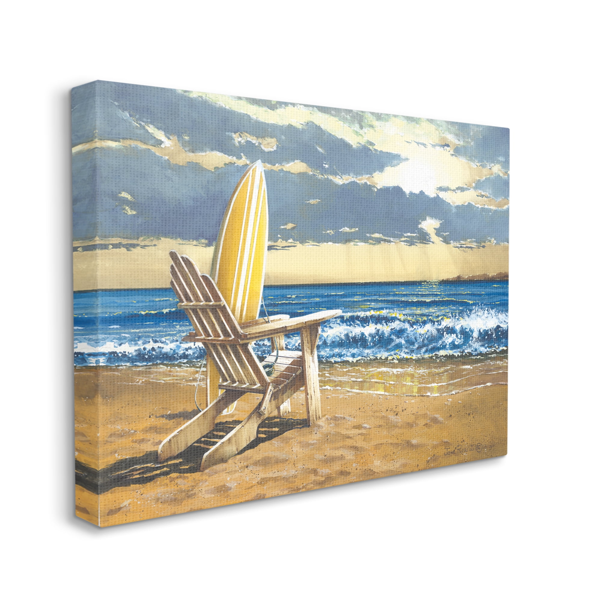 Stupell Industries Surfboard & Beach Waves Nature Painting Gallery Wrapped Canvas Print Wall Art, 40 x 30