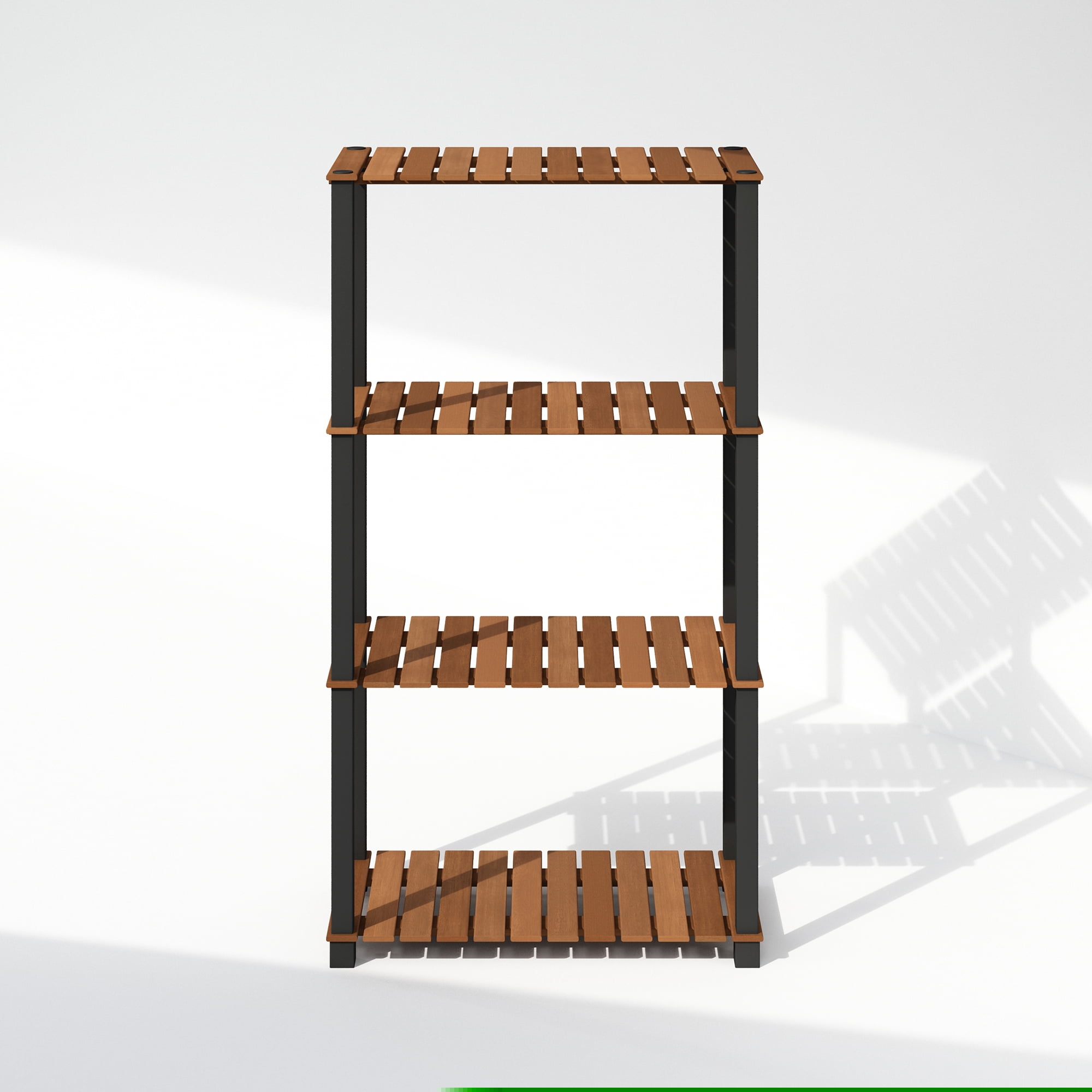 Furinno Turn-N-Tube 4-Tier Wood Slat Multipurpose Shelf Display Rack with Square Poles, Natural/Black