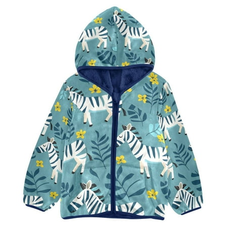 ALAZA Toddler Polar Fleece Jacket Zebras Floral Kids Hooded Warm Coats Outerwear 5T
