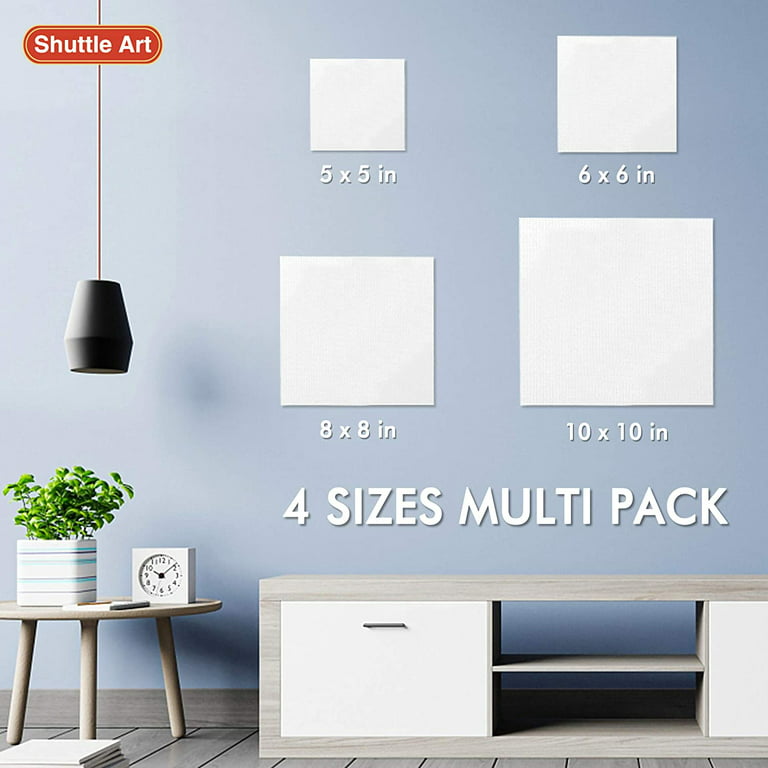 Shuttle Art Painting Canvas Panel, 52 Multi Pack, 5x5, 6x6, 8x8, 10x10 inch  (13 PCS of Each), 100% Cotton Art Canvas Board Primed White, Blank Canvas  for Kids Adults for Acrylic Oil