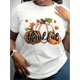 thumbnail image 1 of Women's Thanksgiving Graphic T-Shirt With Pumpkins, Casual Short Sleeve Round Neck Top, Machine Washable Spring/Summer Holiday apparel, Spring Summer Top, Relaxed Fit Tee, Festive Fashion, 1 of 6