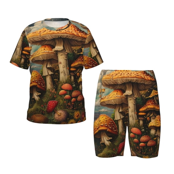 Balery Vintage Cloud Mushroom Conjunto de Pijama Infantil de Manga Corta con Estampado – Ropa de Dormir de Algodón Suave-Medium