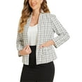 thumbnail image 4 of INSPIRE CHIC Women's Plaid Tweed Blazer Long Sleeve Open Front Work Office Jackets S White, 4 of 6