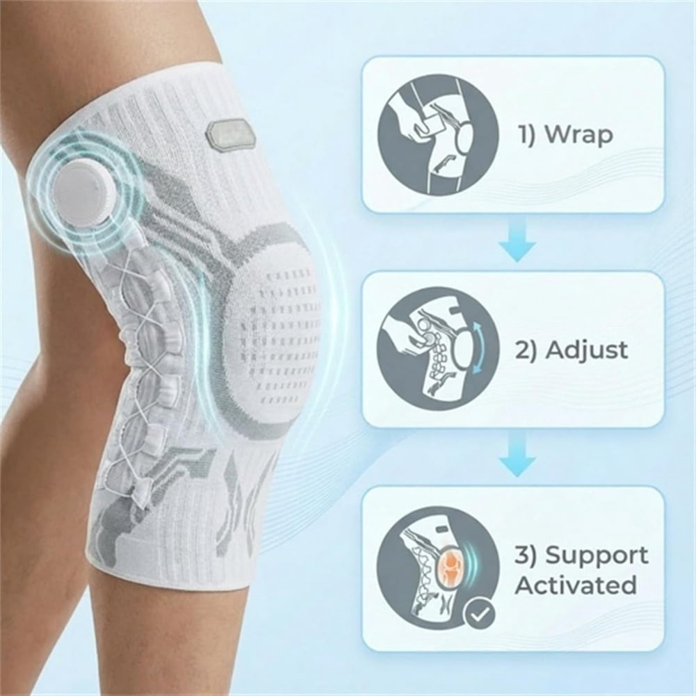 Kneevo Knee Brace, Adjustable Dial Knee Support with Strap System, Compression Knee Stabilizer with Patella Gel Pad & Side Stabilizers, Breathable Sports Knee Sleeve for Running