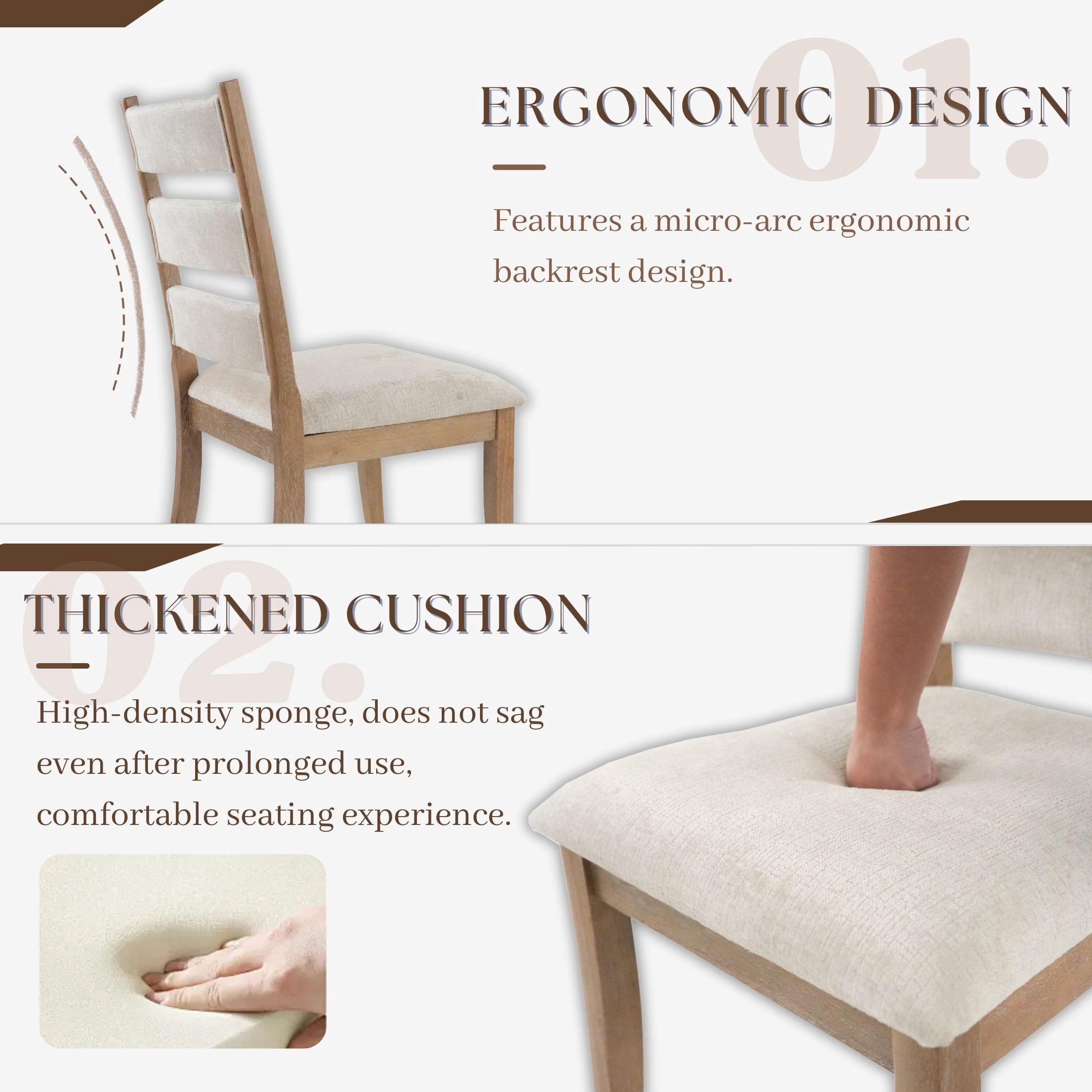 Dayalane Farmhouse Dining Chair Set of 4, Ladder High Back Kitchen Chairs with Upholstered Cushioned Seat for Dining Room, Kitchen Side Chairs Living Room, Restaurant, Beige