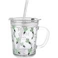 thumbnail image 1 of Vaso de vidrio con tapa y asa de silicona - Sin BPA para niños y adultos, 13.5 oz con escala para agua, leche y jugo (cactus), 1 of 5