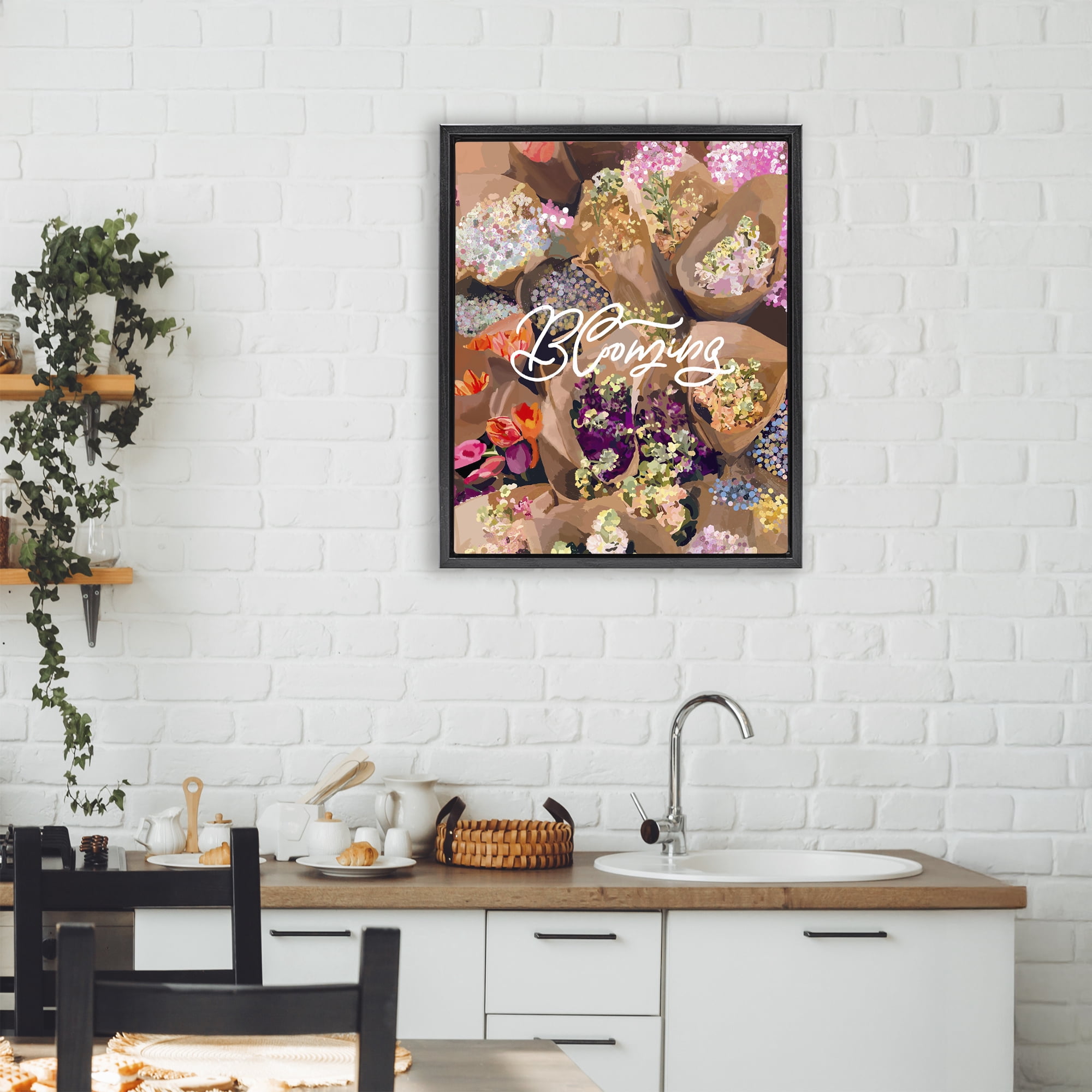 Stupell Industries Blooming Spring Bouquets Black Framed Floater Canvas Wall Art, design by Amelia Noyes