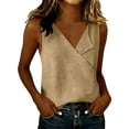 thumbnail image 5 of WHLBF Women's Tank Top V-Neck Sleeveless Solid Color Cotton Linen Top Khaki XXL, 5 of 7