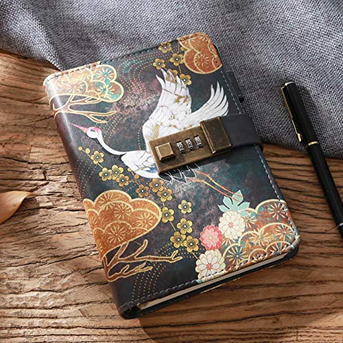 Diary With Lock A6 Small Locking Diary Locking Journal for Adults PU Leather Binder 6 Rings Refill,Dragon,6.9in x 4in 