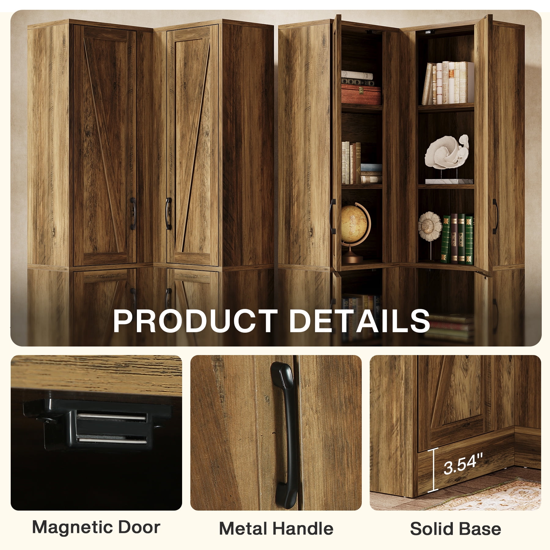 Tribesigns 70.8" Tall Corner Cabinet, Farmhouse Storage Cabinet with 4 Doors & 5 Storage Shelves