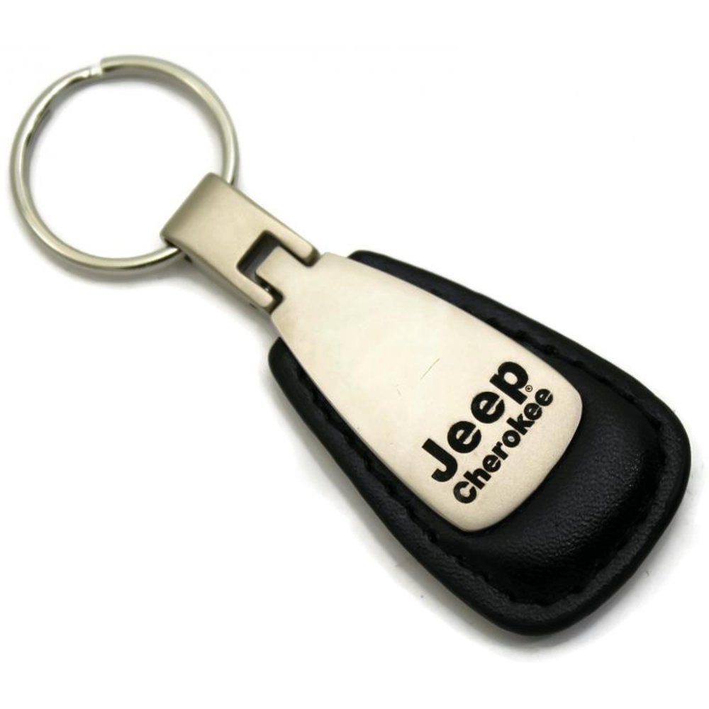 Jeep Cherokee Black Leather Tear Drop Key Chain
