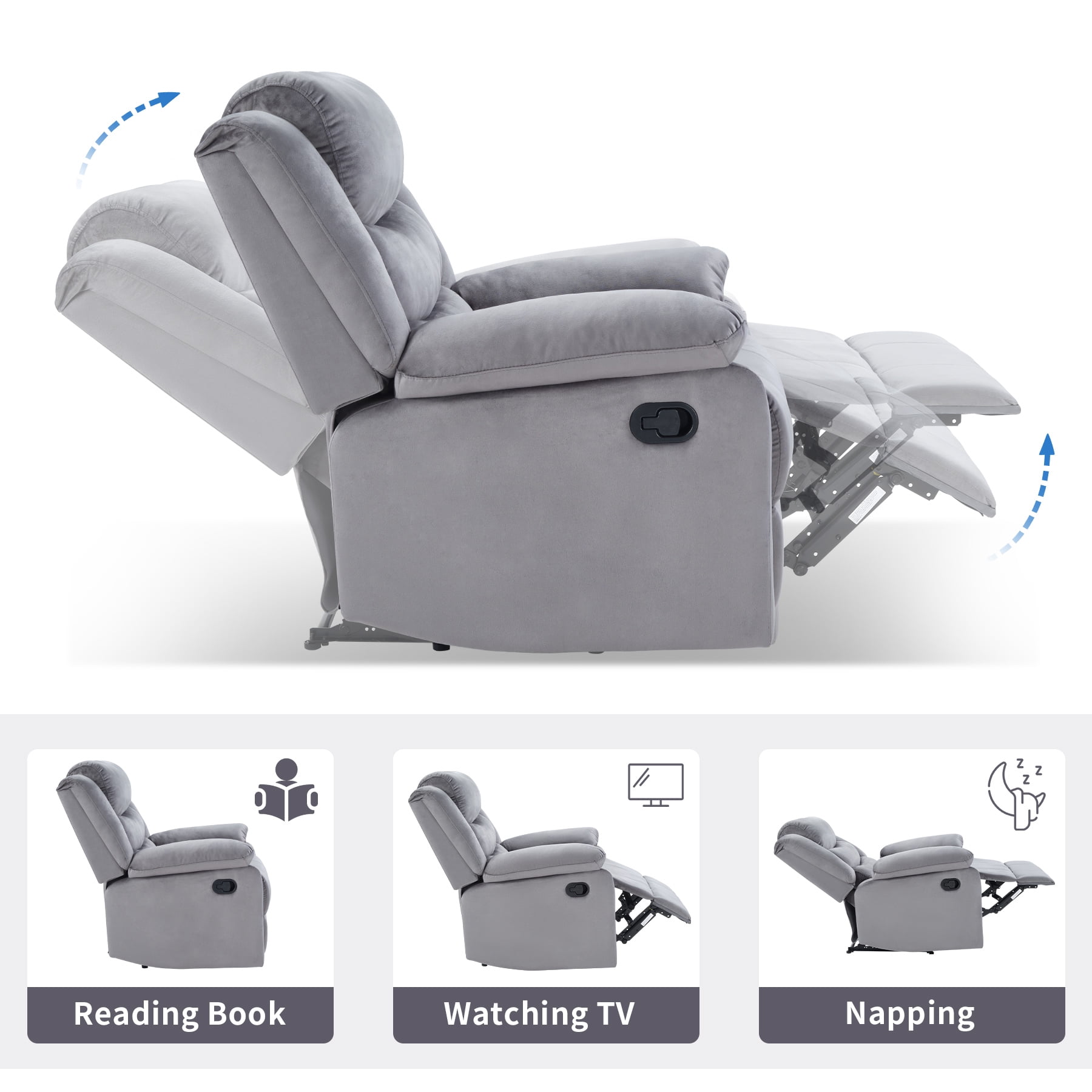 Bonzy Home Modern Comfort Reclining Chair Set of 2, Breathable Fabric Recliner Chairs, Gray