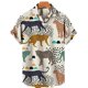 thumbnail image 2 of Camisas de verano con estampado de animales de dibujos animados para hombre, blusas casuales de gran tamaño de manga corta con estampado de leopardo, blusas de tendencia con solapa, 2 of 4