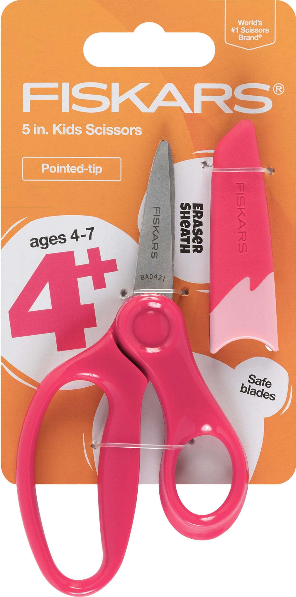 Fiskars 5 inch Pointed Scissors with Sheath, Pink, Ages 47
