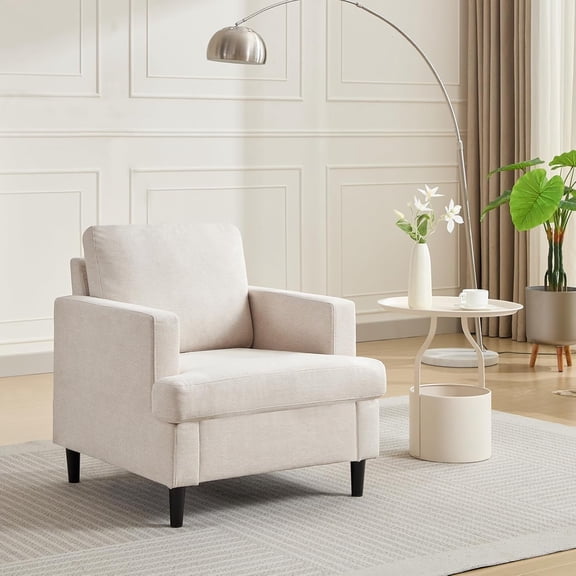 Mid-Century Accent Chair,Modern Linen Fabric Armchair Comfy Upholstered Reading Accent Chairs with Thick Cushion & Leg