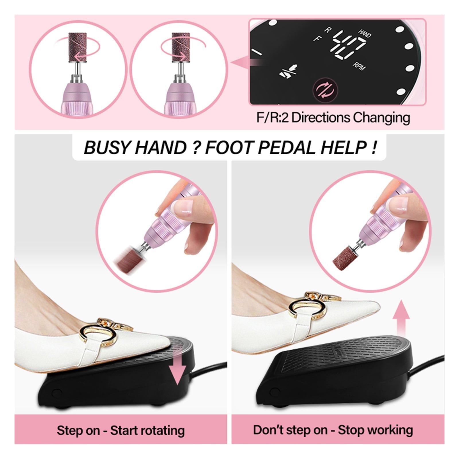 40000RPM Electric Nail Drill Manicure Machine, Acrylic Gel Polish Nails Sander, Pause Mode Professional Nail Art Salon Equipment ,Low Noise