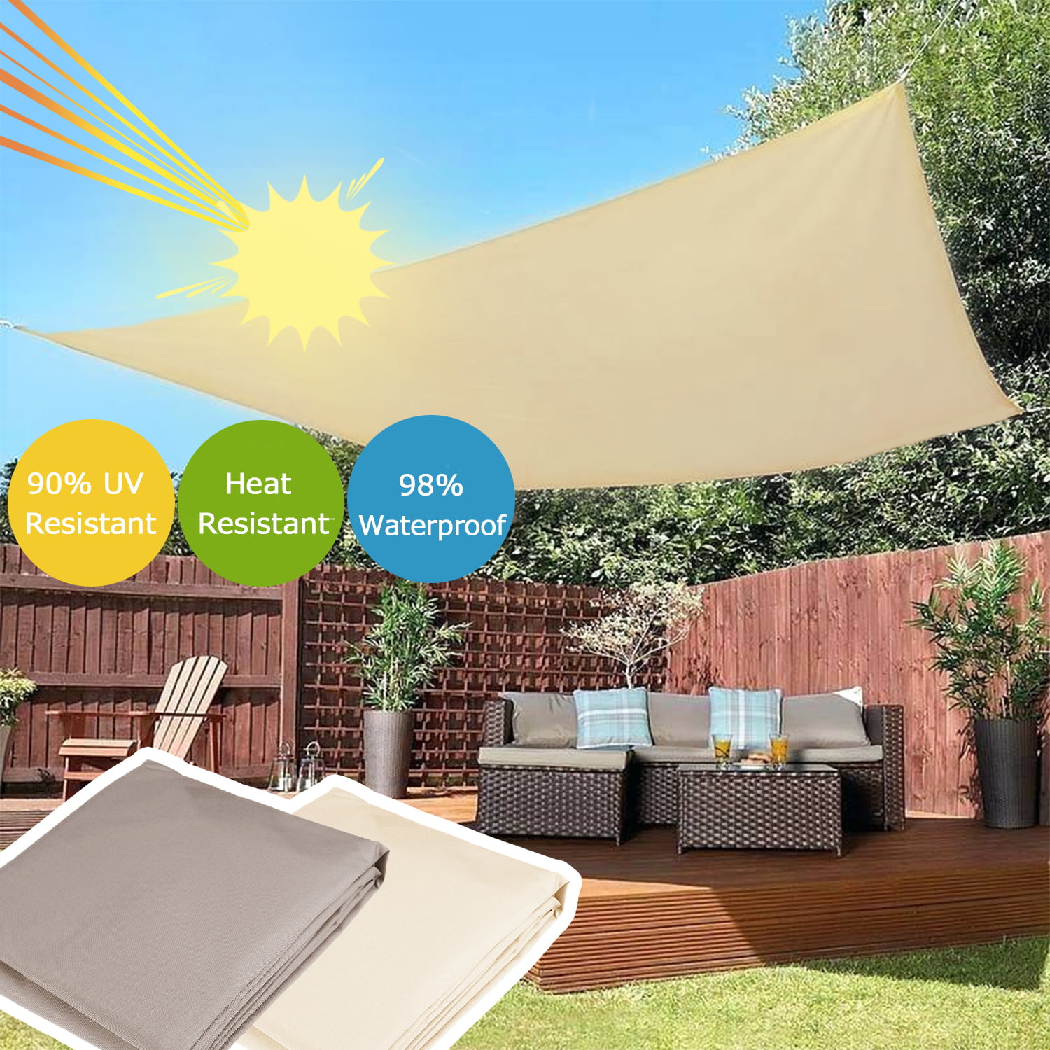 4m Sun Shade Sail Garden Patio Awning Canopy 98% UV Block Square Anthracite New 