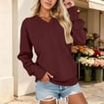 thumbnail image 6 of Women's Solid Color V-Neck Sweatshirt Long Sleeve Pullover Comfy Casual Fall Fashion Top | CSEONE,Wine S, 6 of 6
