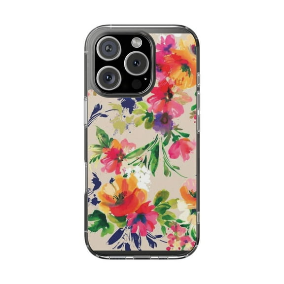 DistinctInk Clear Hybrid Case for Apple iPhone 16 Pro (6.3" Screen) - Pink Purple Floral Flowers - Shockproof Protection