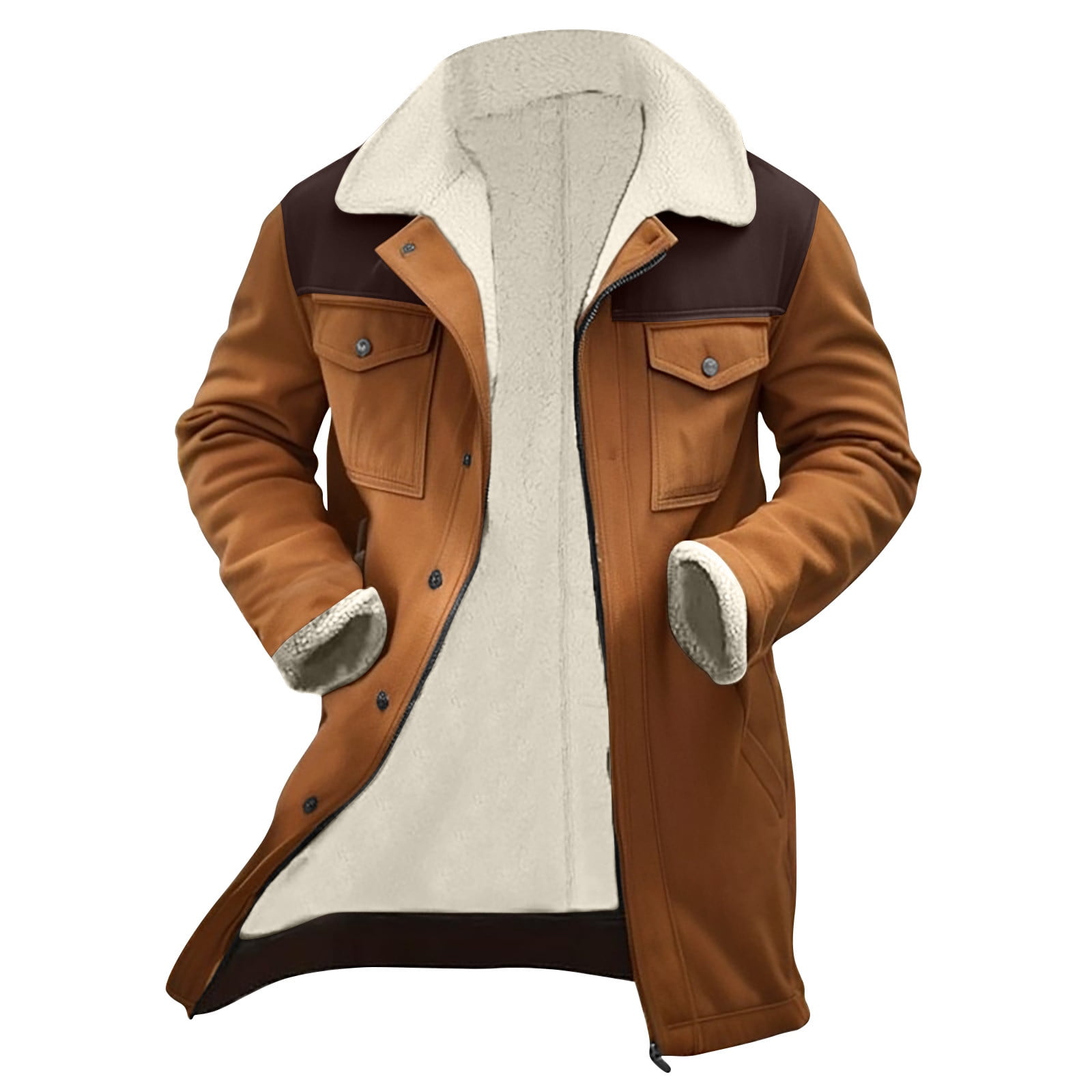 Miluxas Mens Faux Leather Jacket Cozy Sherpa Fleece Lined Bomber Jackets Winter Coat Suede Faux Fur Trench Coat