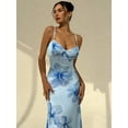 thumbnail image 3 of Blue Hibiscus Floral Print Spaghetti Strap Bodycon Maxi Dress For Women Spring Summer, 3 of 8